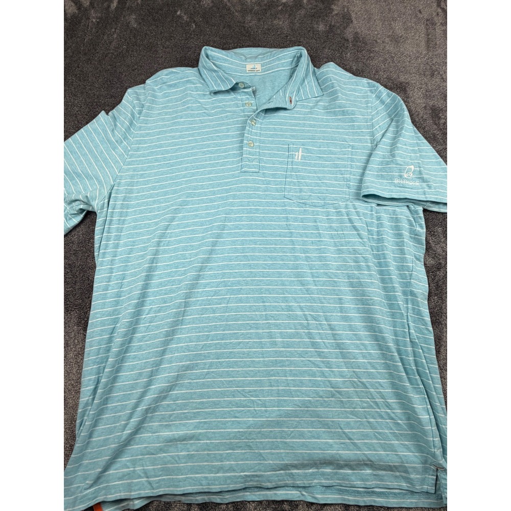 Johnnie-O Hangin Out Mens XXL Blue Striped Biltmore Polo Shirt Cotton Spandex